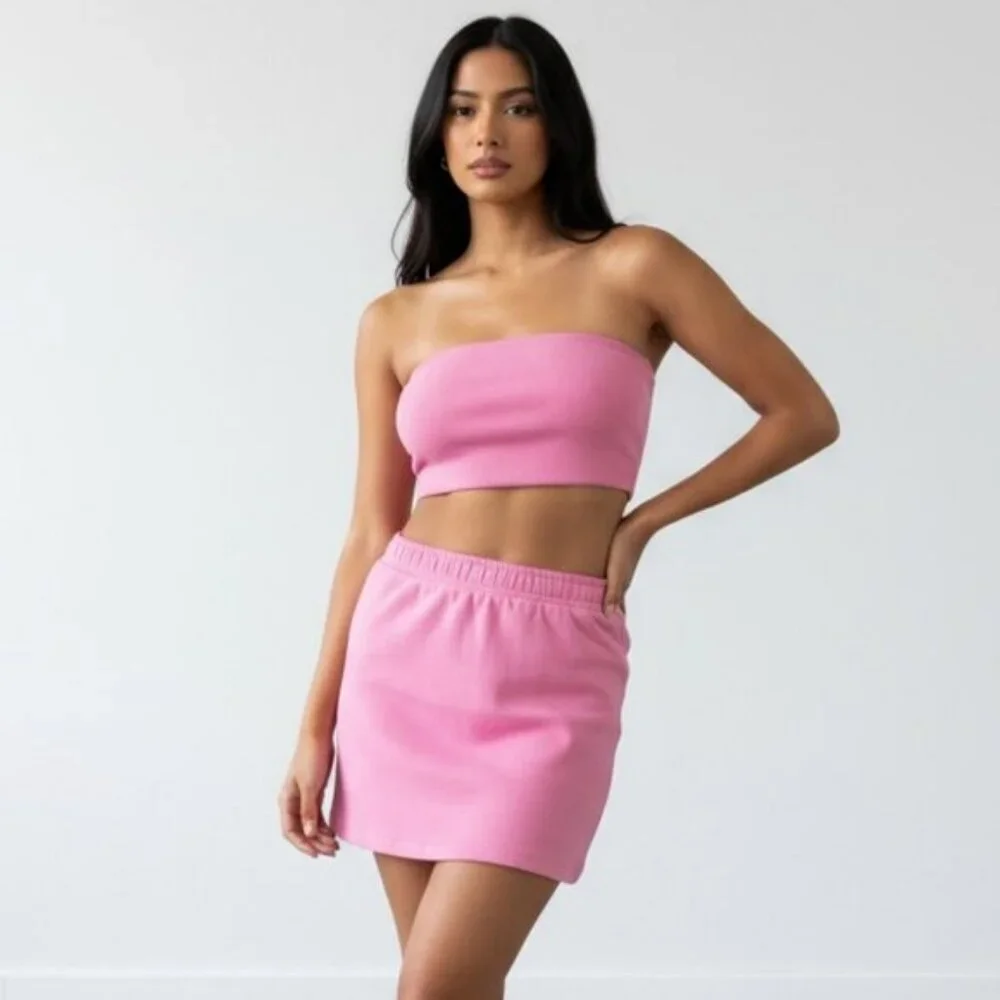 Aritzia Tna Airy Fleece Pink Mini Pull On Skirt Size 2XS - Picture 1 of 8